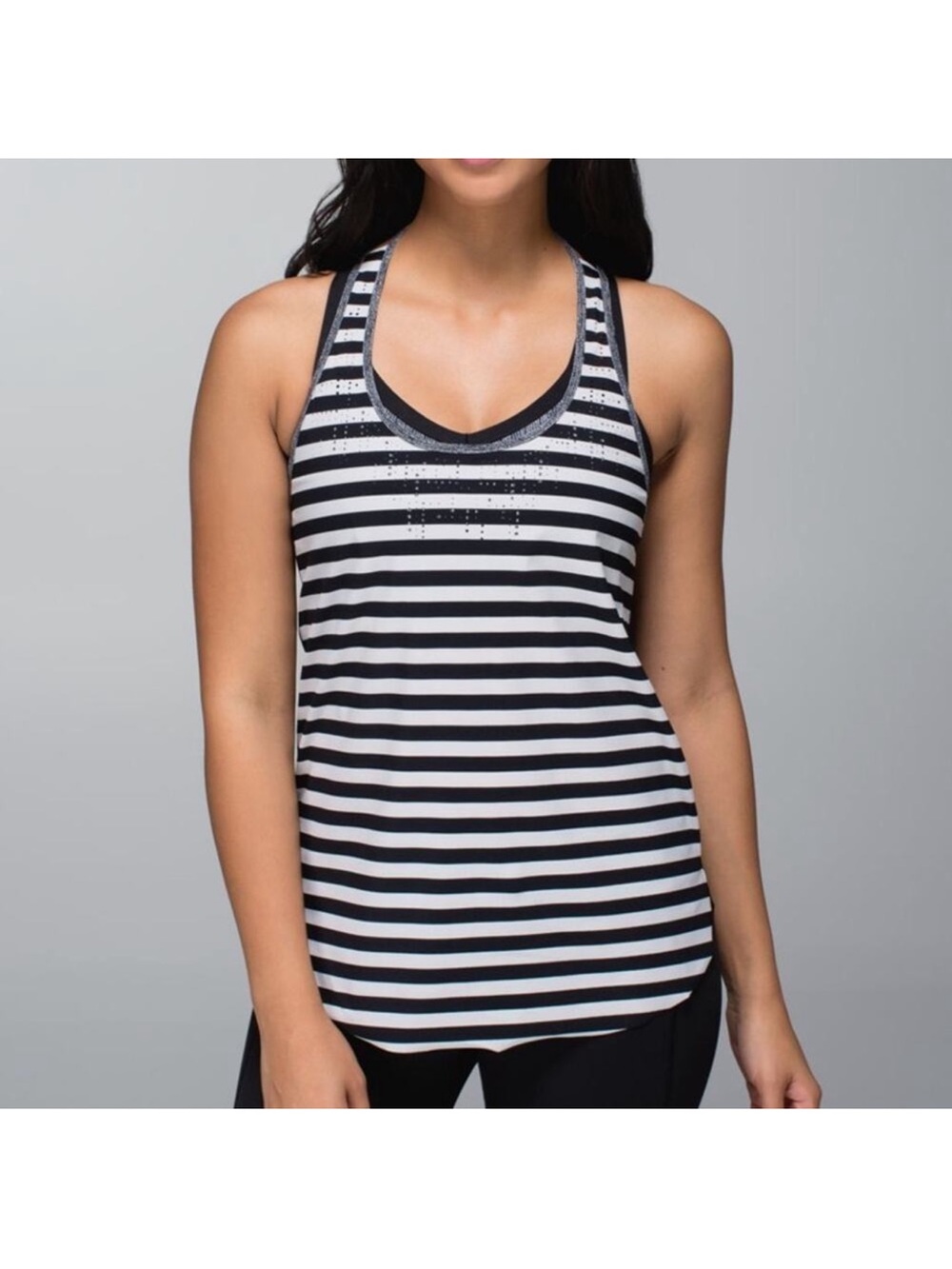 Lululemon Black and white stripe water bound singlet tank EUC